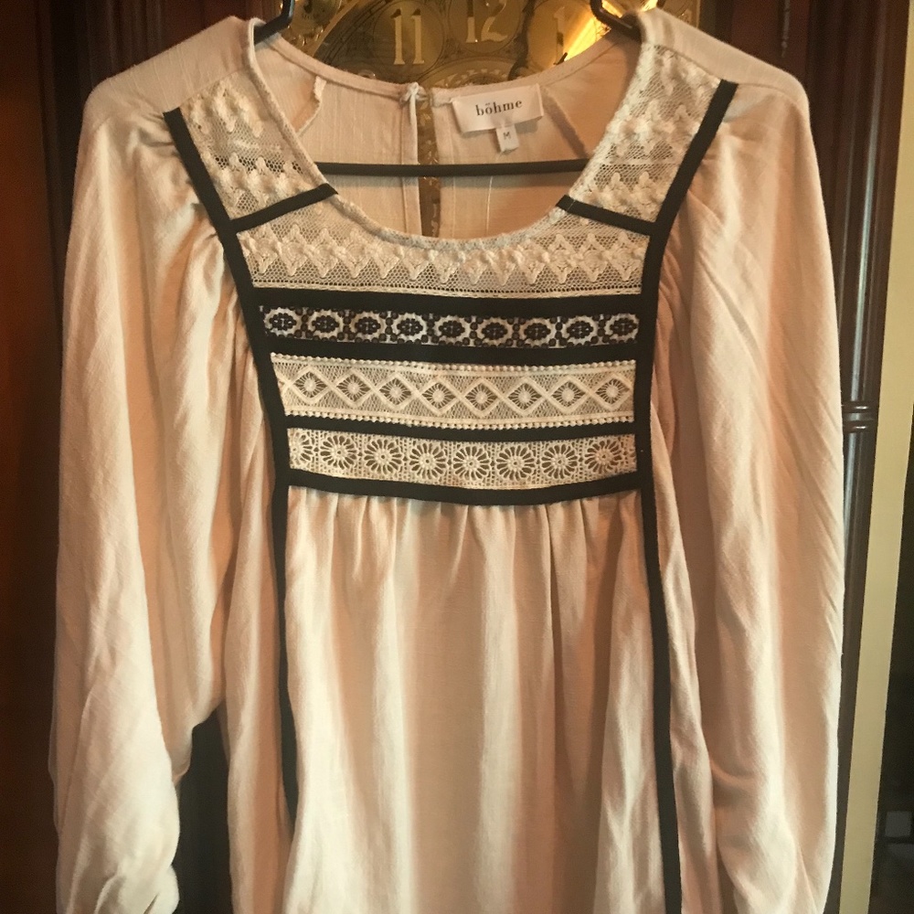 Bohme Womens Medium 3/4 Boho Top Oatmeal